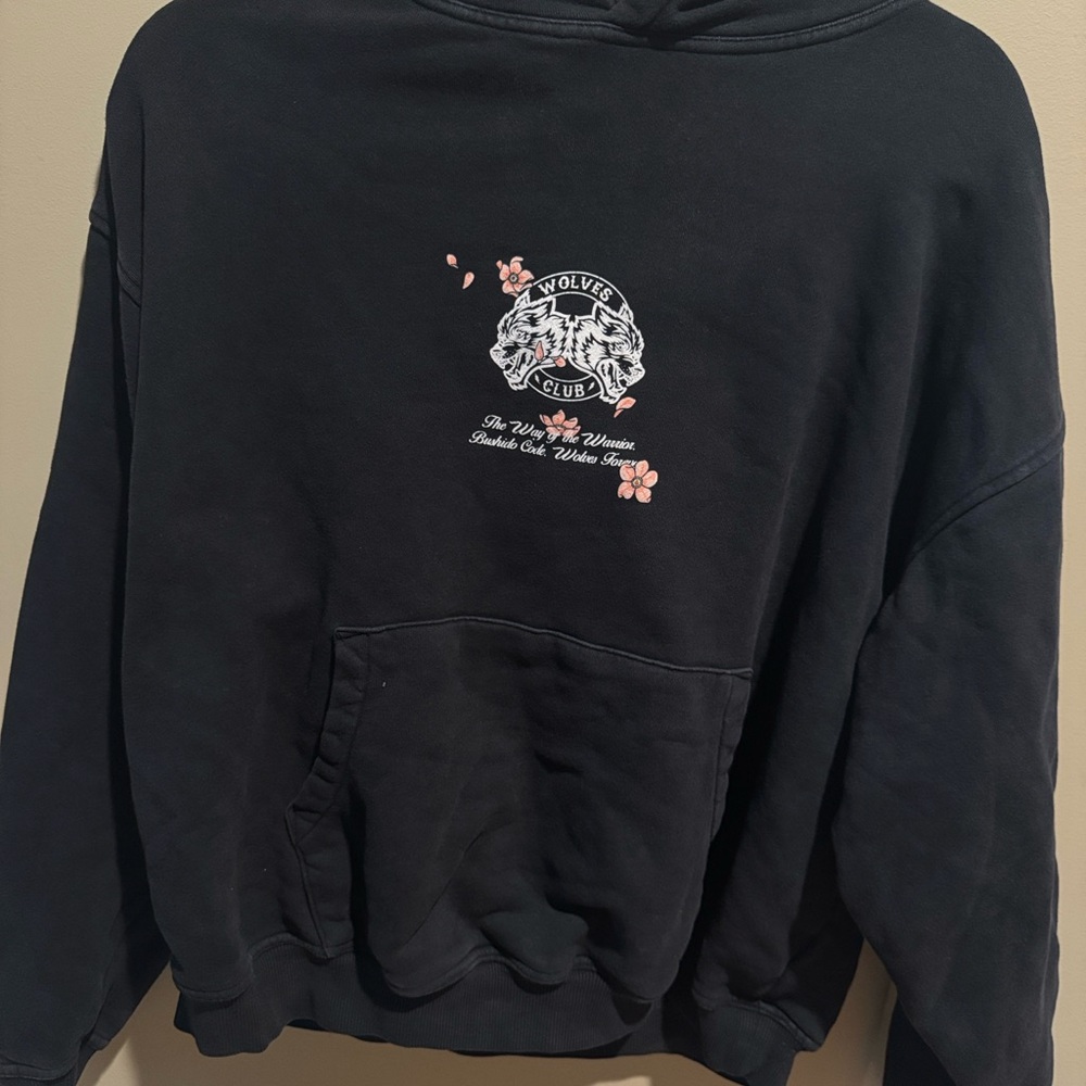 Darc Sport Black Hoodie with Pink Floral Wolves Club Graphic
